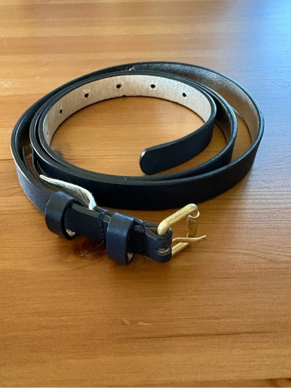 Boden Classic Leather Navy Skinny Belt Size Large Gold Square Buckle